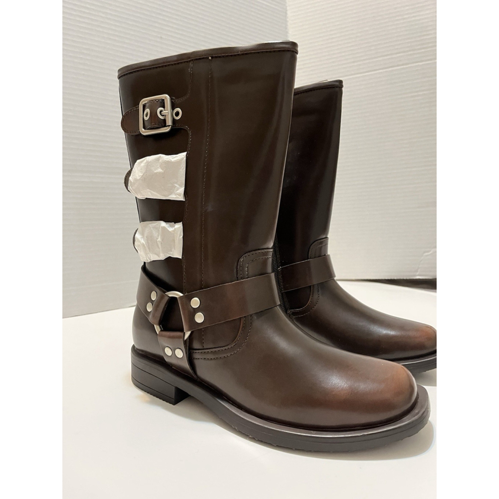 Dream Pairs Dark Brown Mid Calf Boots Buckle Strap Side Zip US 1 EU 32 - Picture 10 of 16